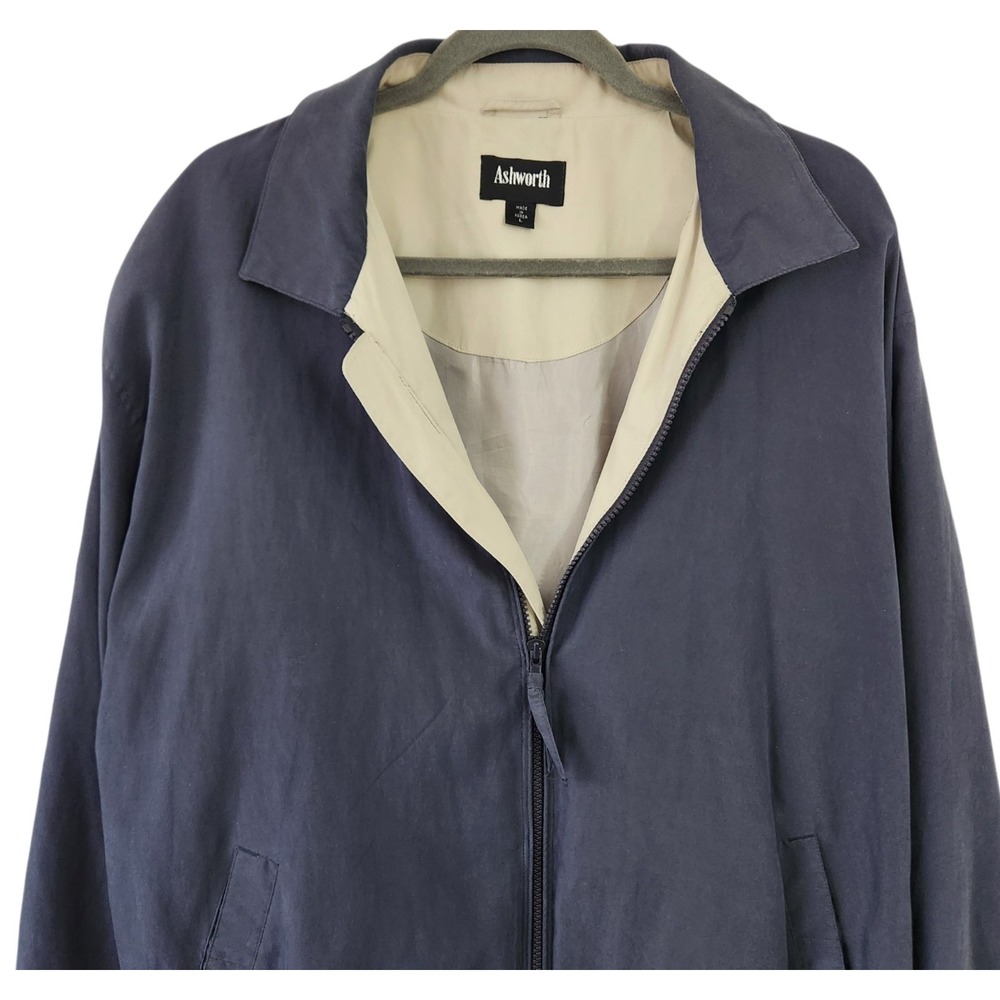 Ashworth Mens Large Navy Blue Golf Windbreaker Jacket Full Zip Lined Lightweight